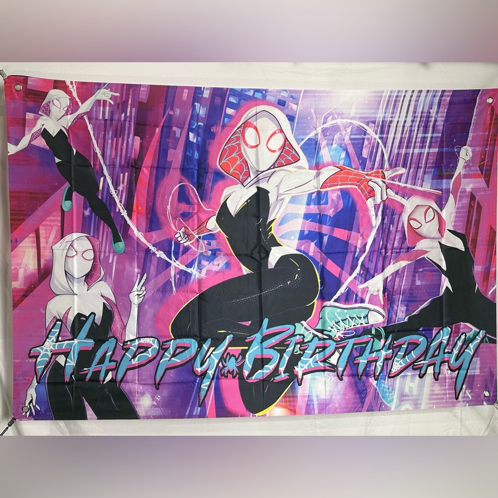 Spider Gwen Happy Birthday Backdrop Banner 5x3Ft. (Polyester)